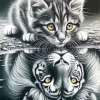 Cat Lion Water Reflection Diamond Painting