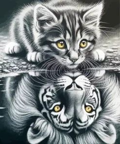 Cat Lion Water Reflection Diamond Painting