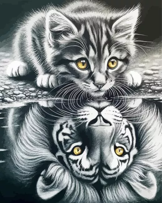 cat lion water reflection Diamond By Numbers Cat Lion Water Reflection Diamond Painting