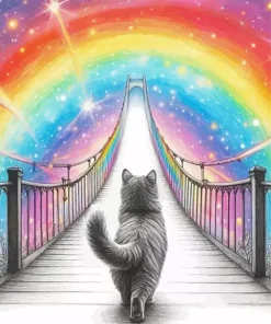 Cat Over The Rainbow Bridge Diamond Painting