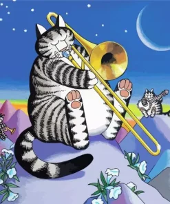 Cat Playing Trombone Diamond Painting
