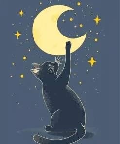 Cat Reaching For The Moon Diamond Painting