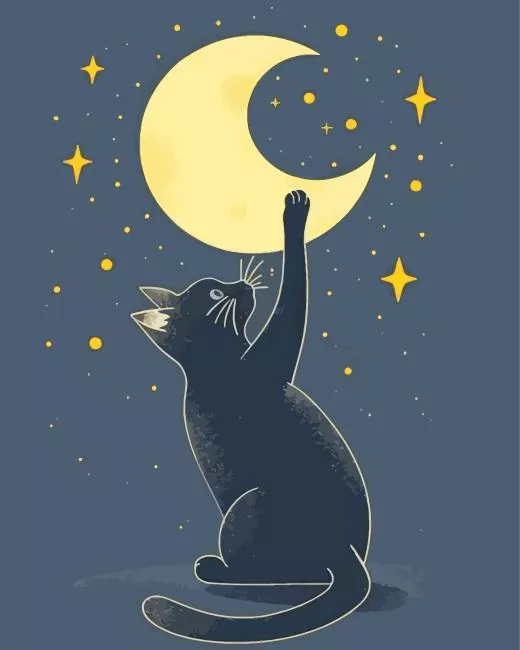cat reaching for the moon Diamond With Numbers Cat Reaching For The Moon Diamond Painting