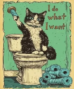 Cat Sitting On A Toilet Diamond Painting