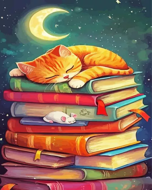 cat sleeping on books Diamond Paintings Cat Sleeping On Books Diamond Painting