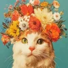 Cat Wearing Flowers Crown Diamond Painting