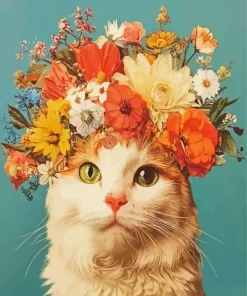 Cat Wearing Flowers Crown Diamond Painting