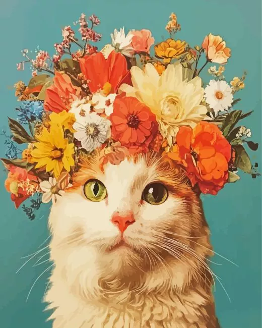 cat wearing flowers crown Diamond Paintings Cat Wearing Flowers Crown Diamond Painting