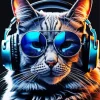 Cat Wearing Headphones And Sunglasses Diamond Painting