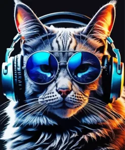 Cat Wearing Headphones And Sunglasses Diamond Painting