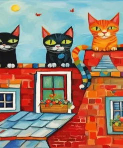 Cats On Roof Art Diamond Painting