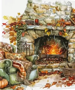 Chair By Fireplace Diamond Painting