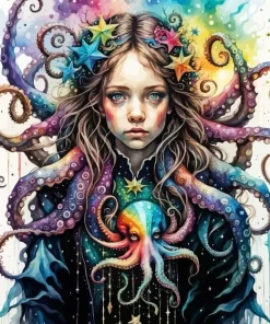 Colorful Girl Octopus Diamond Painting