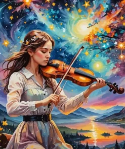 Cool Girl Playing Violin Art Diamond Painting