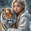 Cool Girl With Tiger Art Diamond Painting