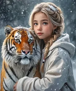 Cool Girl With Tiger Art Diamond Painting
