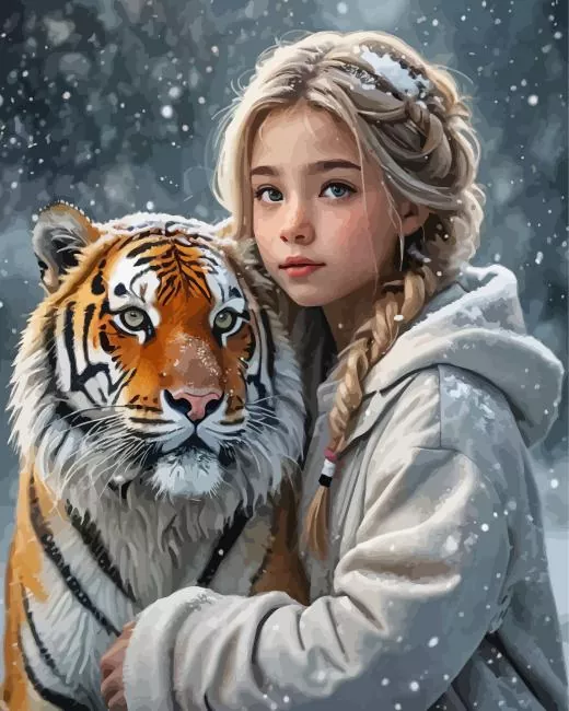 cool girl with tiger art Diamond By Numbers Cool Girl With Tiger Art Diamond Painting
