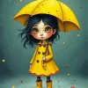 Cool Girl With Yellow Umbrella Art Diamond Painting
