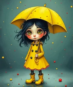 Cool Girl With Yellow Umbrella Art Diamond Painting
