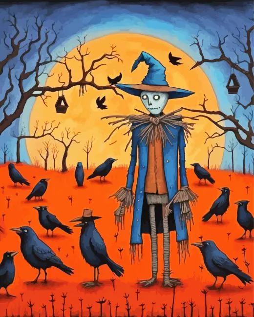 cool scarecrow with crows Diamond By Numbers Cool Scarecrow With Crows Diamond Painting