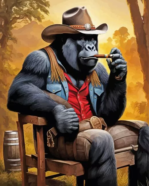 cowboy silverback gorilla Diamond Paintings Cowboy Silverback Gorilla Diamond Painting