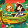 Cute Girls In Boat Diamond Painting