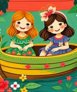 Cute Girls In Boat Diamond Painting