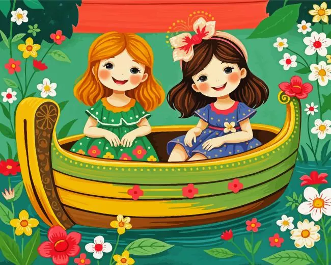 cute girls in boat Diamond Paintings Cute Girls In Boat Diamond Painting