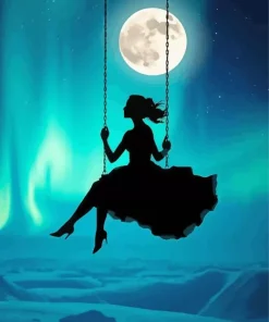 Full Moon Silhouette Swing Diamond Painting