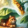 Ginger Cat And Sunflower Diamond Painting