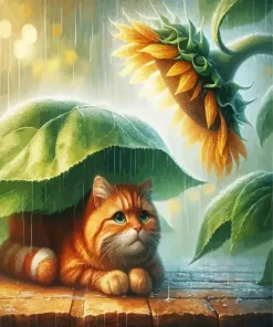 Ginger Cat And Sunflower Diamond Painting