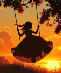 Girl On A Swing Silhouette Diamond Painting