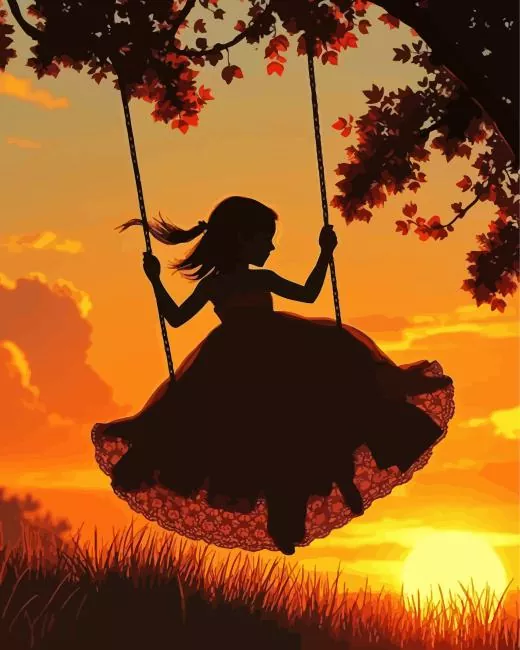 girl on a swing silhouette Diamond Paintings Girl On A Swing Silhouette Diamond Painting