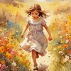 Girl Running In A Field Art Diamond Painting