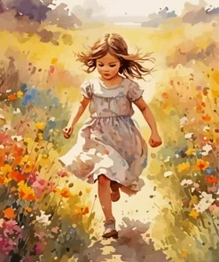 Girl Running In A Field Art Diamond Painting