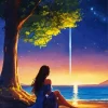 Girl Sitting Alone Diamond Painting