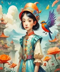 Girl With A Bird Art Diamond Painting