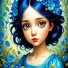 Girl With Blue Flowers Diamond Painting