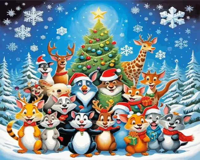 happy cartoon christmas animals Diamond Paints Happy Cartoon Christmas Animals Diamond Painting
