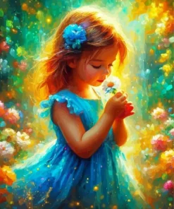 Little Girl Smelling Flower Diamond Painting