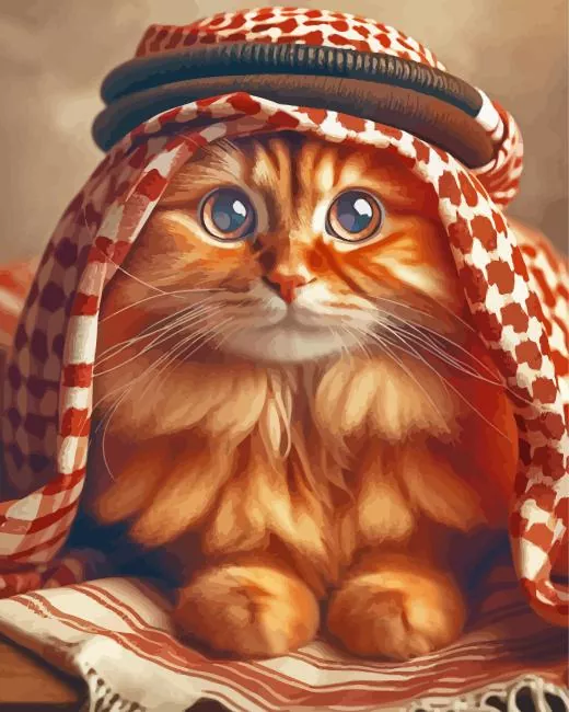 orange cat with arab hat Diamond Paintings Orange Cat With Arab Hat Diamond Painting