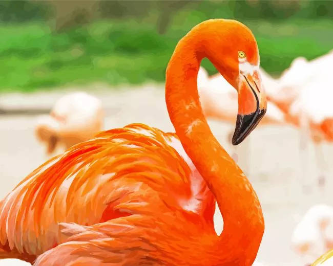 orange flamingo bird Diamond By Numbers Orange Flamingo Bird Diamond Painting