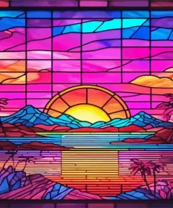 Purple Stained Glass Sunset Diamond Painting