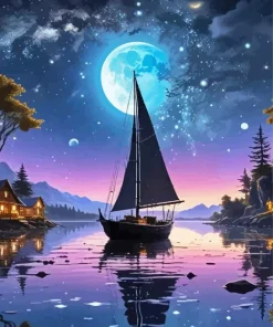 Sailboat Silhouette Art Diamond Painting