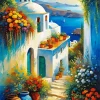 Santorini Flowers Art Diamond Painting