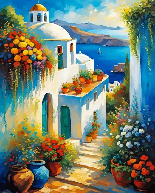 santorini flowers art Diamond Paintings Santorini Flowers Art Diamond Painting