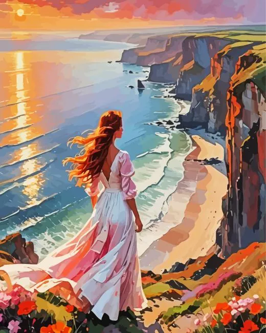 sea sunset art Diamond With Numbers Sea Sunset Art Diamond Painting