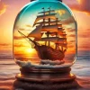 Ship Bottle Sunset Art Diamond Painting