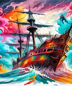 Ship In Storm Diamond Painting