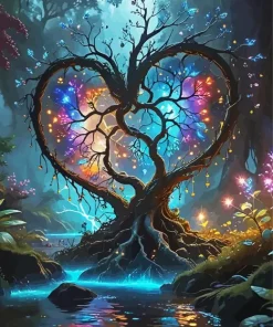 Silhouette Heart Tree Diamond Painting